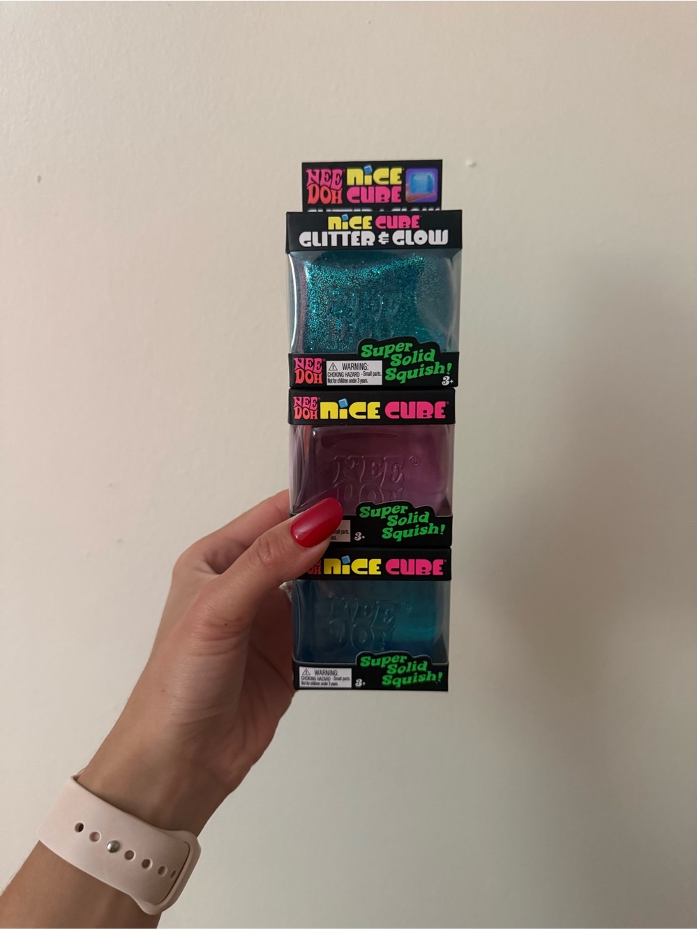 Set of 3 Schylling NeeDoh AUTHENTIC Nice Cubes + Glitter & Glow 💙💜💙